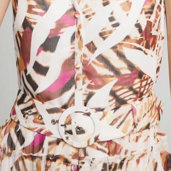 WHBM $180 Sleeveless Midi Shirtdress Dress Sundress Crinkle Chiffon Belted 10 - Picture 7 of 8